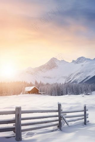 意境冬季雪景山脉背景