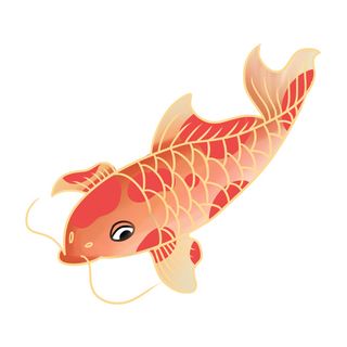 手绘烫金国潮中国风卡通锦鲤鱼金鱼插画装饰元素PSD设计素材