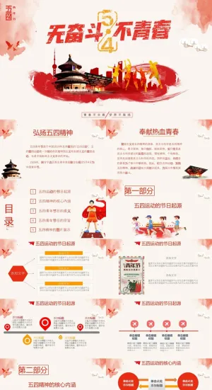 五四青年节五四运动100周年PPT模板预览图