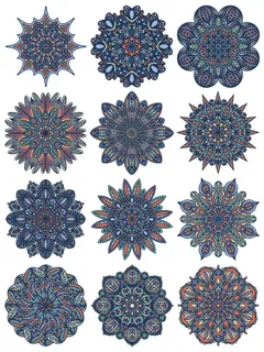 中国风古典民族风手绘曼陀罗花纹圆形插画AI矢量装饰图案PSD素材