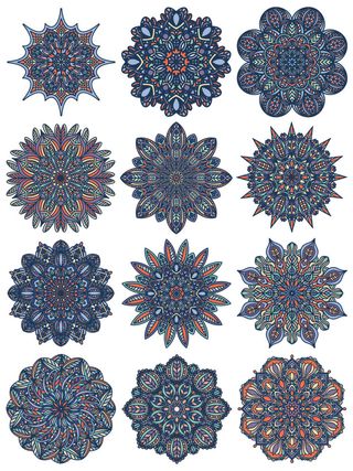 中国风古典民族风手绘曼陀罗花纹圆形插画AI矢量装饰图案PSD素材