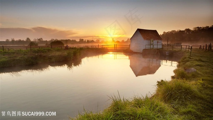 夕阳湖畔美景壁纸
