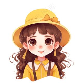 小女孩黄帽黄裙子人物插画免抠