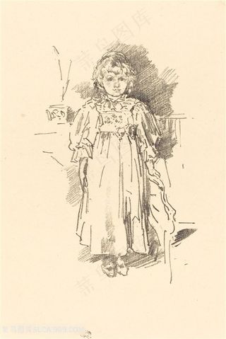 惠斯勒素描美女小女孩装饰画