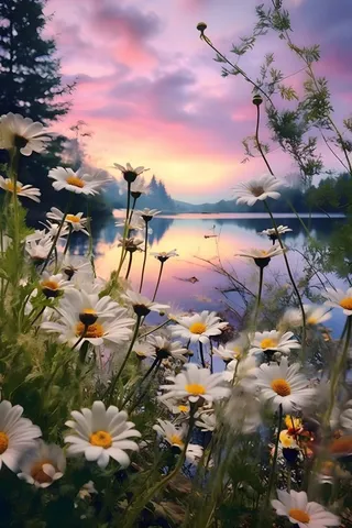 小雏菊路边落日晚霞背景