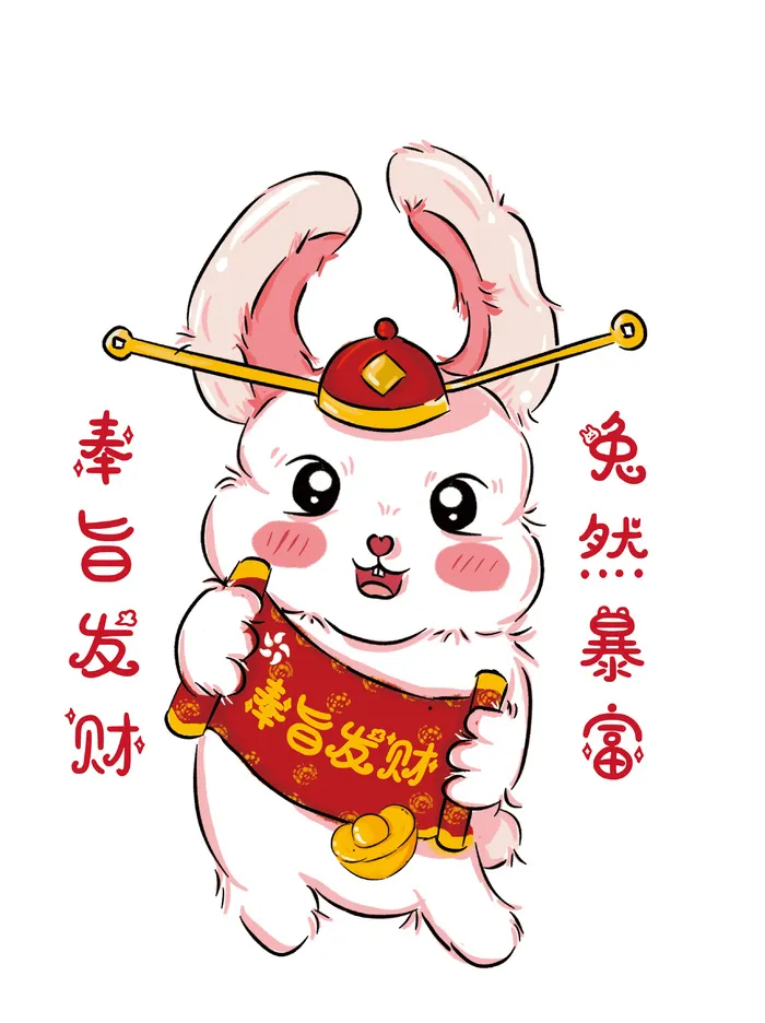 奉旨发财兔子 兔然暴富兔子 兔年兔子 兔年元素 兔子psd模版下载
