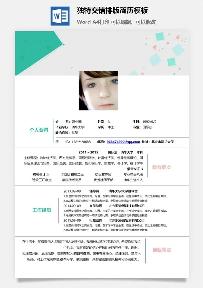 独特交错排版简历模板 独特交错排版简历模板