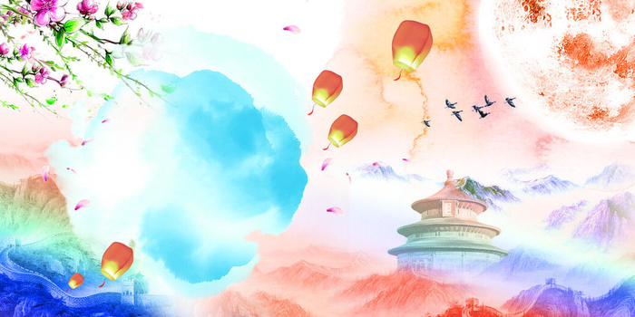 中国风传统水墨古风古典展板边框工笔画PS海报背景平面设计素材