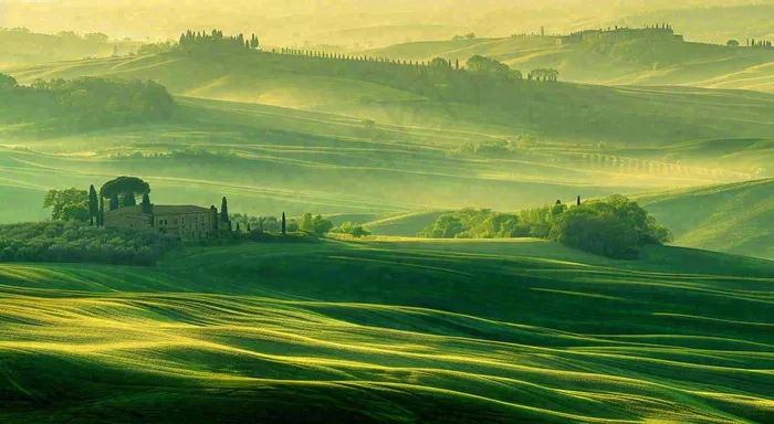 春日阳光下绿色连绵山脉草坪(1488x816)