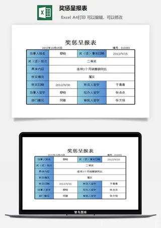 奖惩呈报表excel模板
