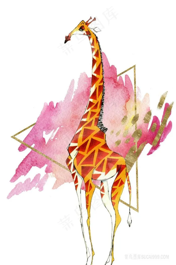 唯美水彩长颈鹿装饰画插画