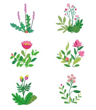 原创免抠春季绿色清新花草植物插画元素