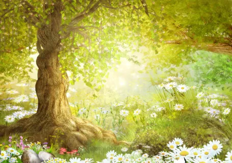 绿色大树白菊背景