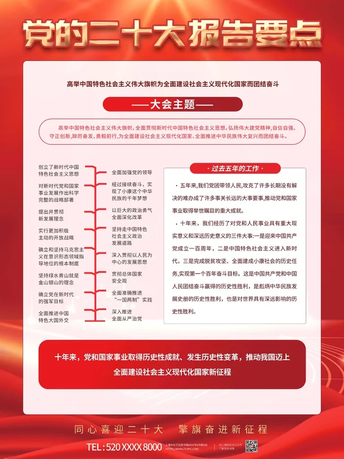 红色大气党建风二十大报告解读宣传系列海报psd模版下载