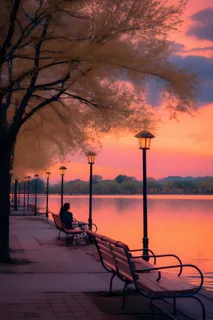 路边黄昏河边意境摄影