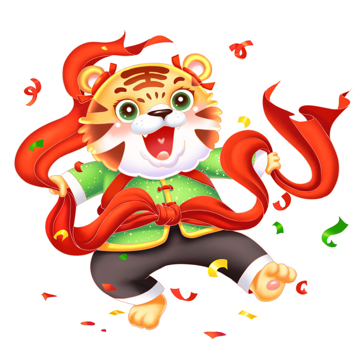 手绘2022虎年新年春节卡通老虎形象IP插画元素PSD设计素材图案