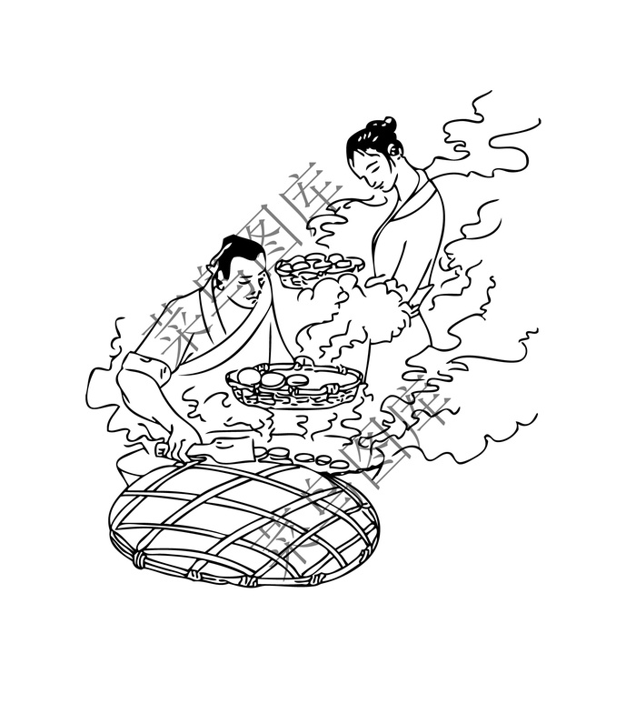 古代蒸包子线条矢量图ai矢量模版下载