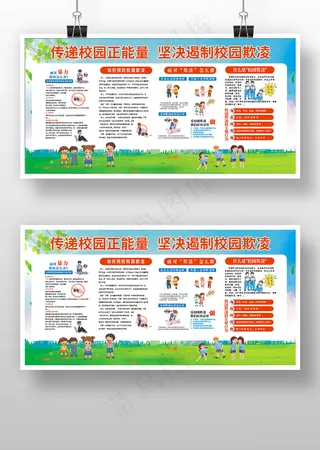 卡通清新风格防范校园欺凌展板