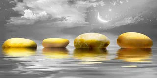 水墨金石头大海灰色背景