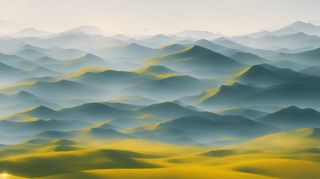 奇幻的连绵山脉风景插画壁纸