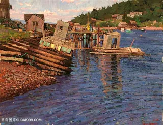 湖畔房子高清风景画