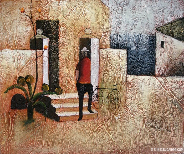 唯美建筑人物插画