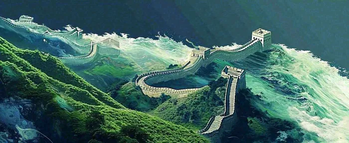 中国风长城连绵不断山脉庄严(1712x704)