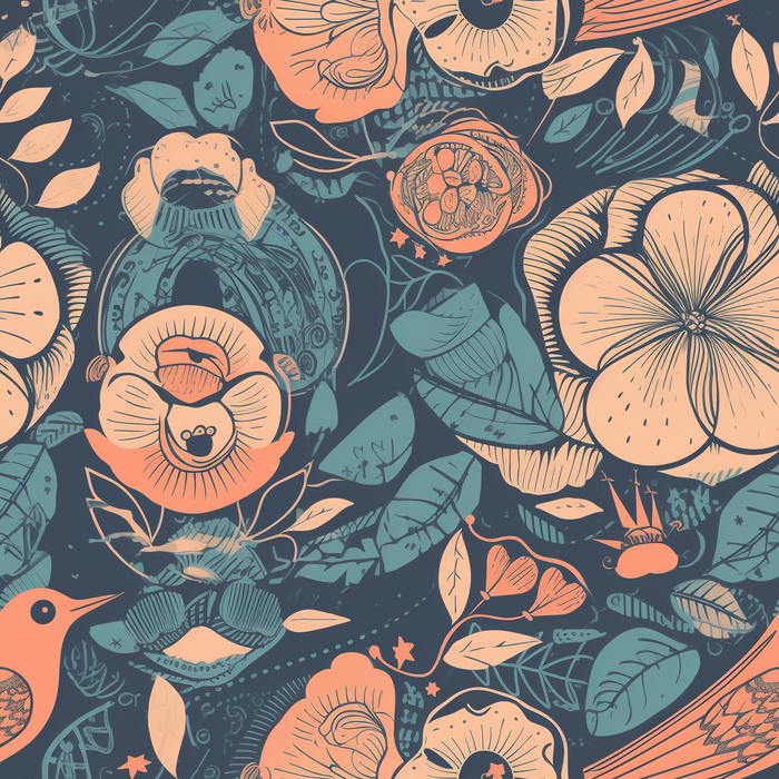 花鸟图，插画风格，无缝贴图，素材