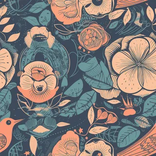 花鸟图，插画风格，无缝贴图，素材