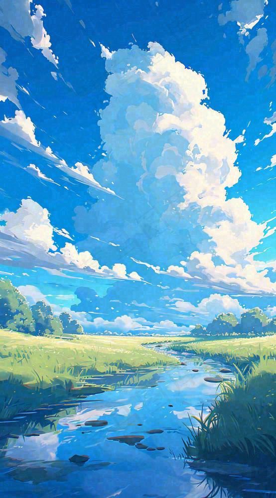 春天河边青草池塘蓝天白云，立春(816x1472)
