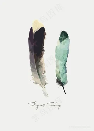水彩羽毛时尚插画