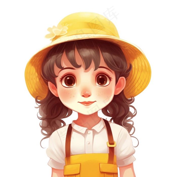 小女孩黄帽黄裙子人物插画免抠(1024x1024)