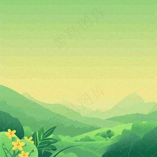 春天绿色扁平山脉绿植花草手绘，立夏春分