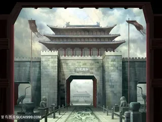 中国风手绘玄武门CG原画绘画图片