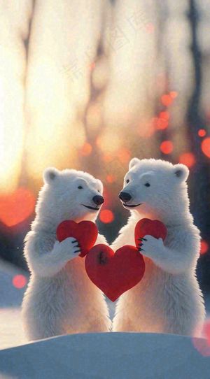 冬天雪地可爱小熊爱情情侣温馨，情人节520爱心摄影图