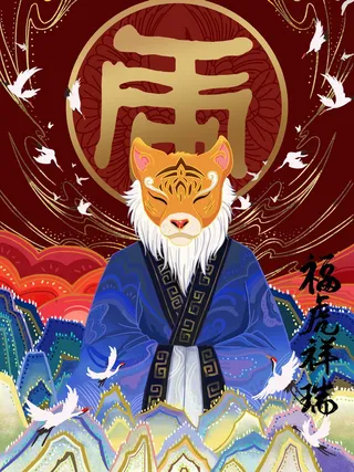 虎年中国风萌虎插画