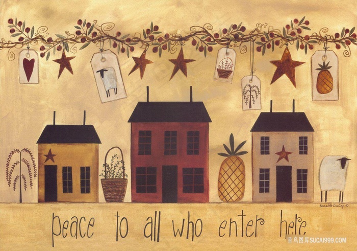 星星树藤房子艺术插画