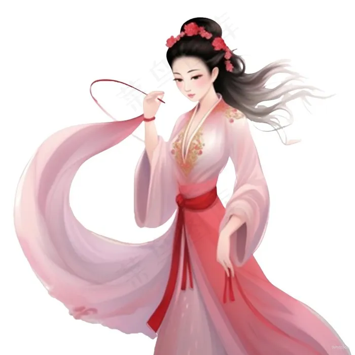 古风古装少女仙气粉色衣裙插画免抠(1024x1024)