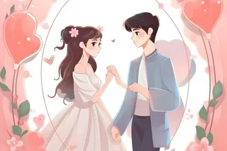 情侣情人节浪漫气球爱心手绘插画海报素材背景