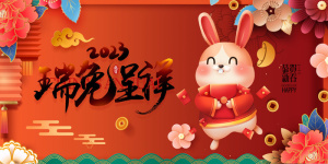 卡通可爱兔子兔年新年促销展板