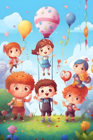 儿童孩子玩耍气球乐园聚会插画海报素材背景