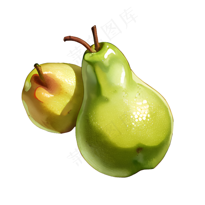 绿色免抠手绘素材PNG青梨