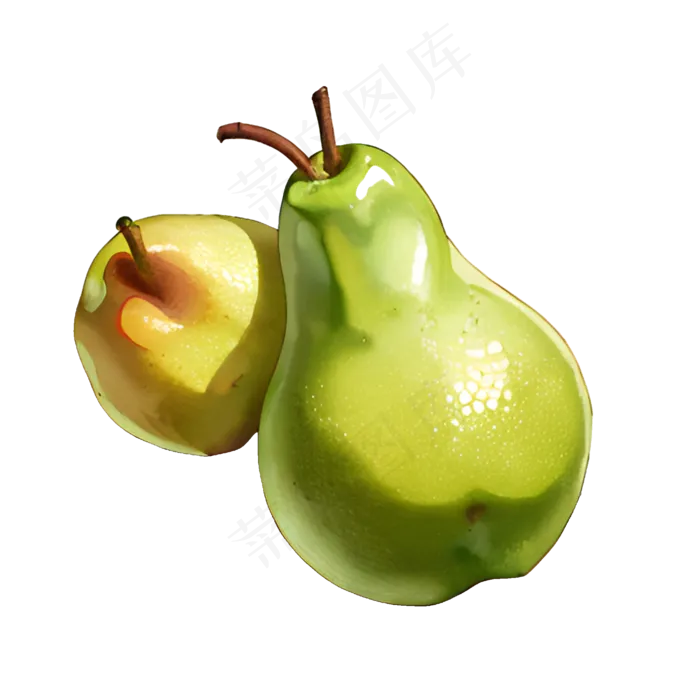 绿色免抠手绘素材PNG青梨