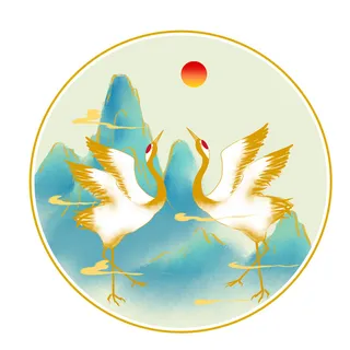 中国风国潮仙鹤山水插画手绘元素场景PSD设计素材