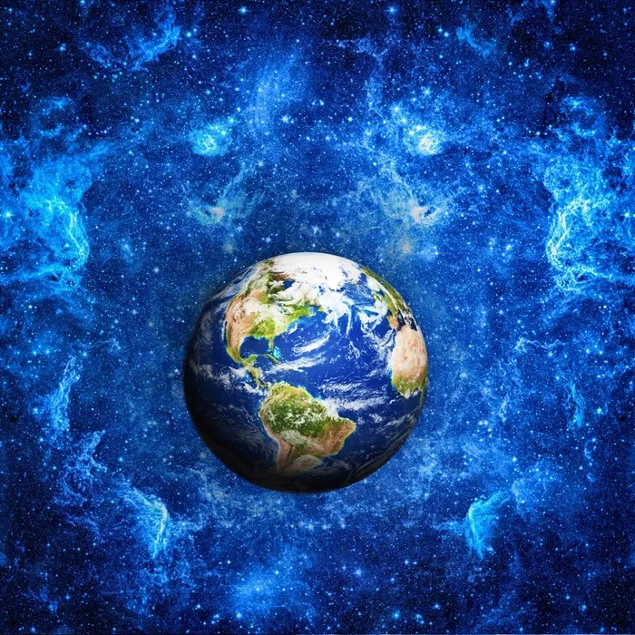 蓝色绚丽宇宙星空中的蓝色星球高清图片