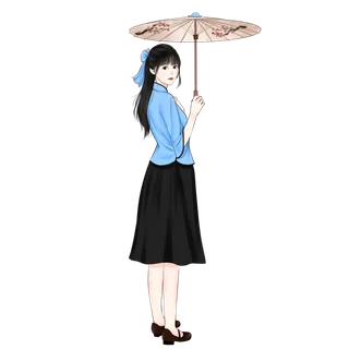 打着印有梅花图案的油纸雨伞民国少女二