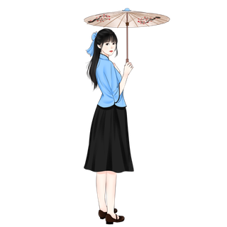 打着印有梅花图案的油纸雨伞民国少女二