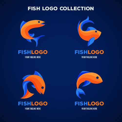 商务海洋鱼类海鲜图标LOGO标识标志标签水产图形AI矢量EPS素材图