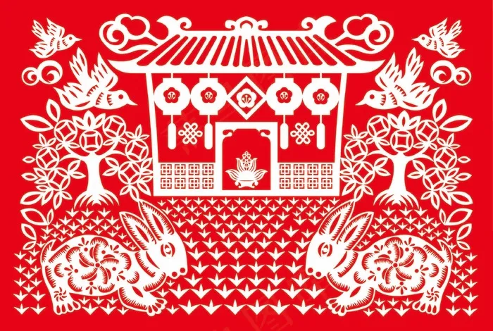 兔子剪纸 剪纸风元素