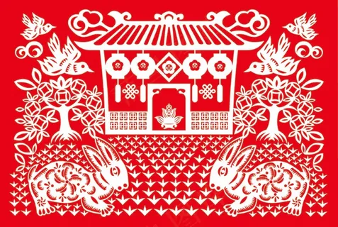 兔子剪纸 剪纸风元素